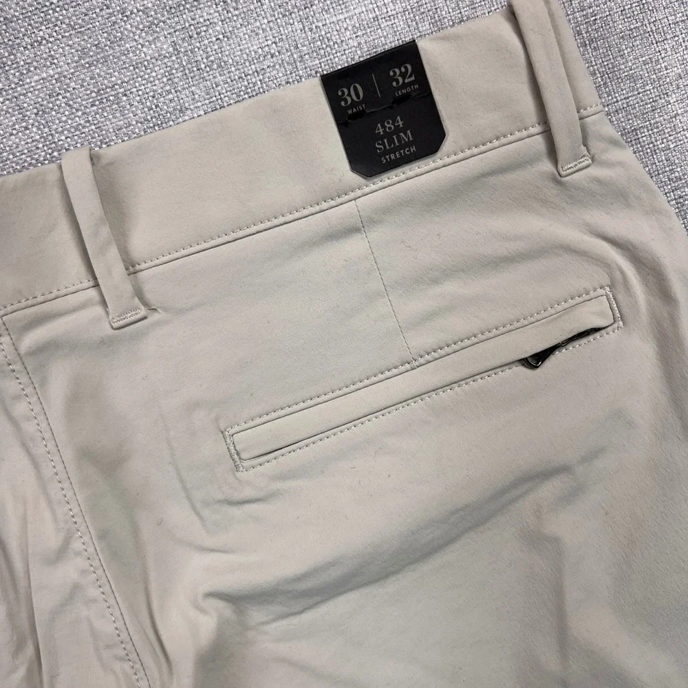 J. Crew 484 Slim Stretch Tech Pants Men 30x32 Khaki Water Resistant Commuter NEW